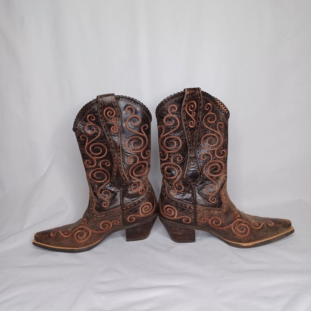 ARIAT Shelleen Embroidered Western Snip Square Toe Boots 8.5 Distressed Leather